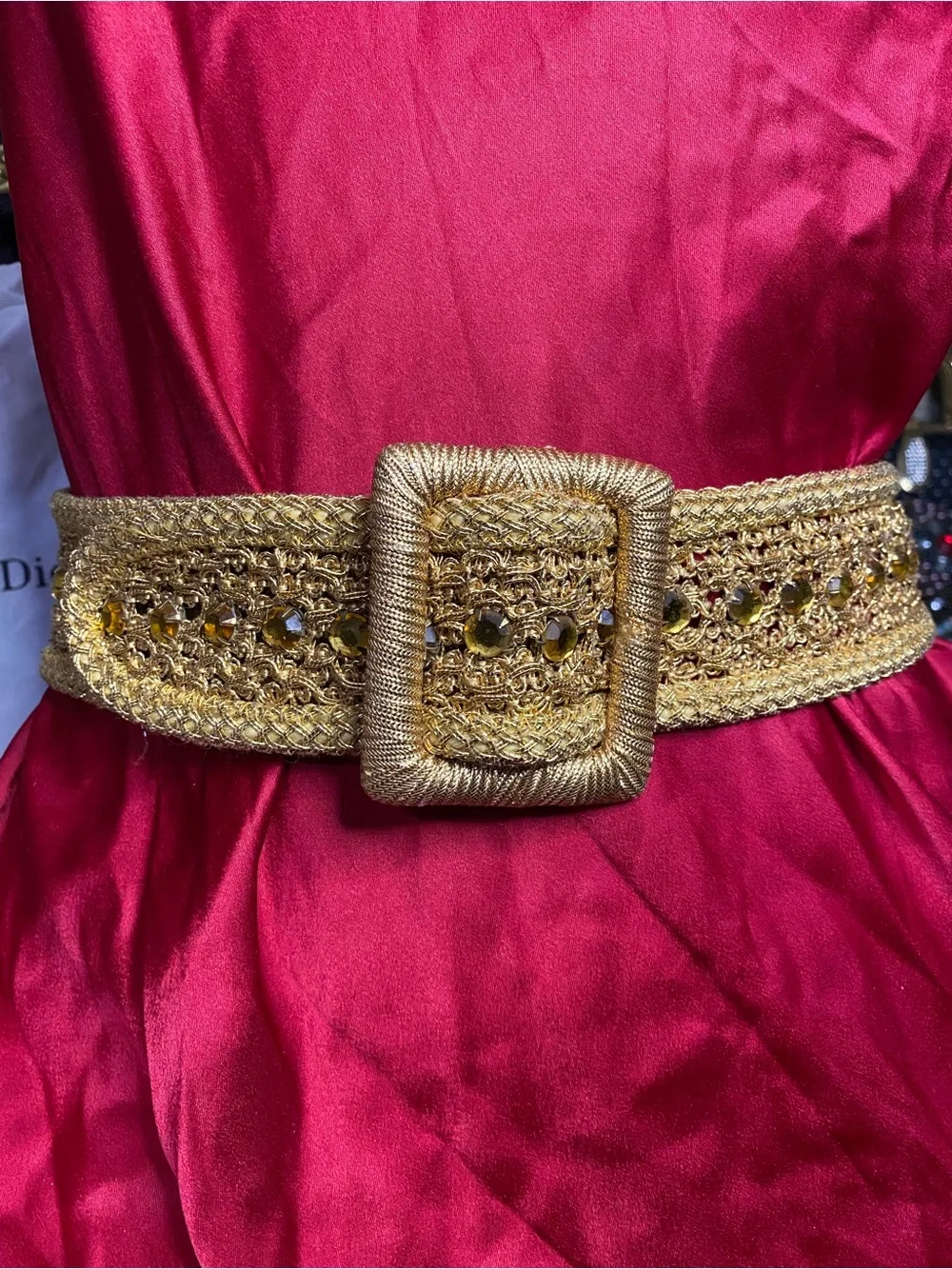 Vintage Gold Braided and Jeweled Waist Belt - Elegant Statement Accessory